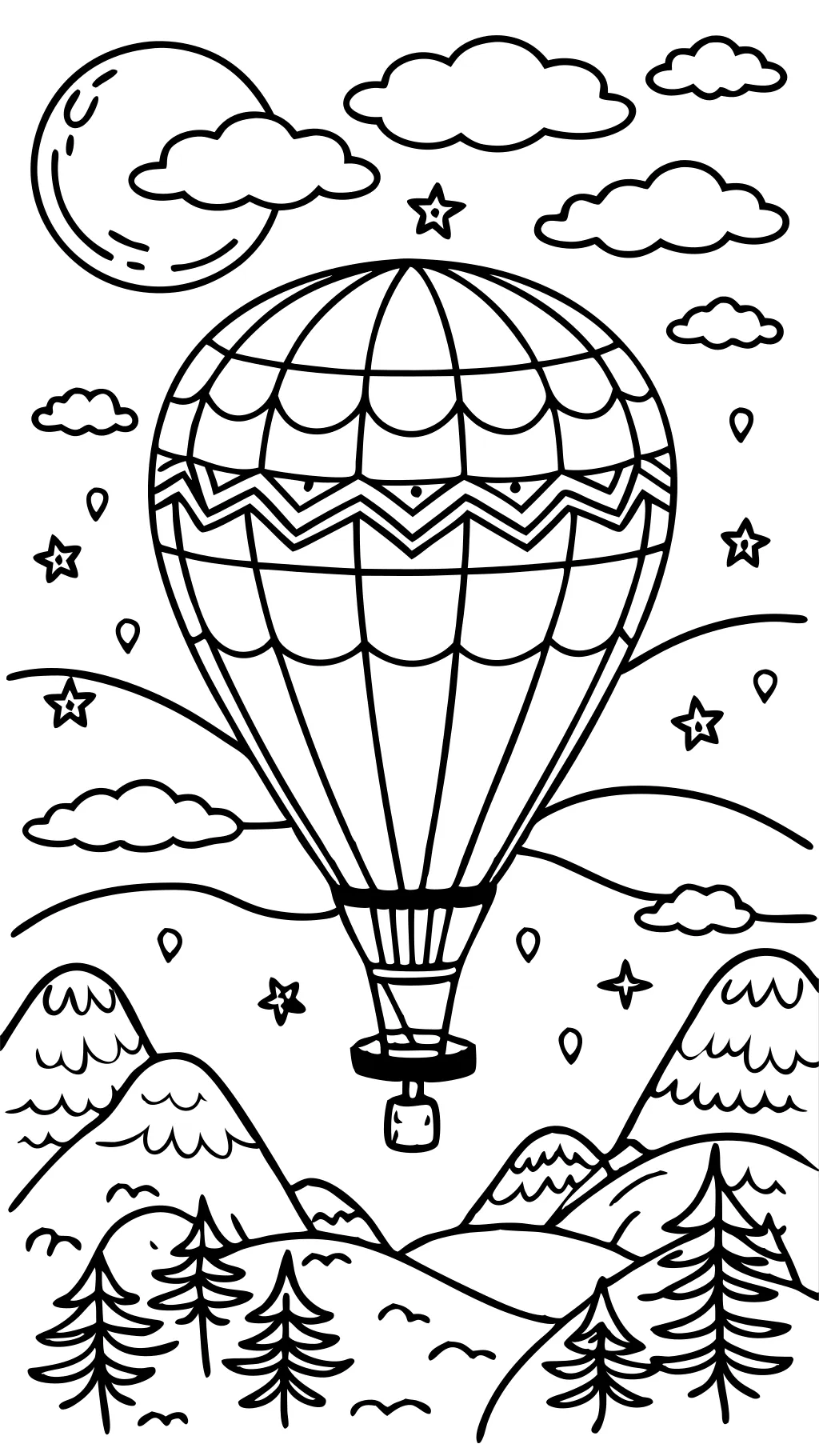 coloring page of a hot air balloon